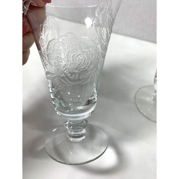 3 Vintage Fostoria Wine Glasses‎ Camellia Etched Roses Pedestal Cordial Juice - Picture 2 of 6
